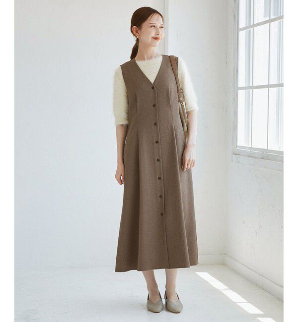 Rope&rsquo;Picnic「レディハンサムシリーズ ウールライクウエストタックジャンパースカート/セットアップ対応」|ワンピース|