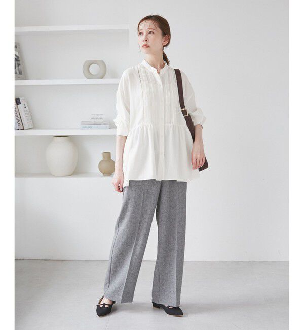Rope&rsquo;Picnic「【UVケア・防シワ】羽織れるピンタックデザインペプラムシャツ」|シャツ・ブラウス|