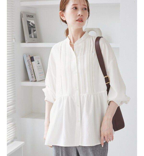 Rope&rsquo;Picnic「【UVケア・防シワ】羽織れるピンタックデザインペプラムシャツ」|シャツ・ブラウス|