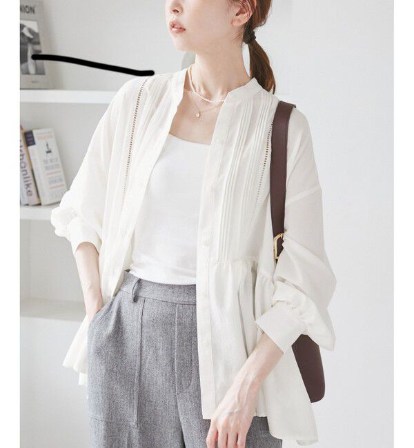 Rope&rsquo;Picnic「【UVケア・防シワ】羽織れるピンタックデザインペプラムシャツ」|シャツ・ブラウス|
