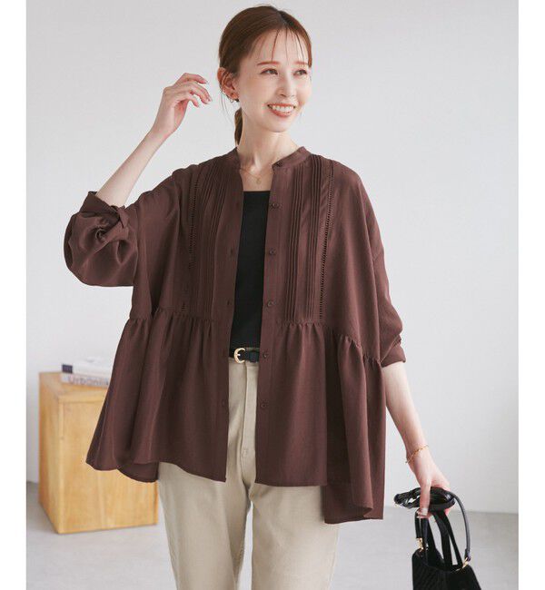 Rope&rsquo;Picnic「【UVケア・防シワ】羽織れるピンタックデザインペプラムシャツ」|シャツ・ブラウス|