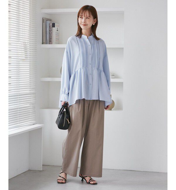 Rope&rsquo;Picnic「【UVケア・防シワ】羽織れるピンタックデザインペプラムシャツ」|シャツ・ブラウス|