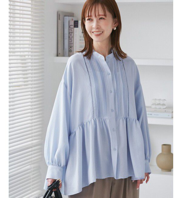 Rope&rsquo;Picnic「【UVケア・防シワ】羽織れるピンタックデザインペプラムシャツ」|シャツ・ブラウス|