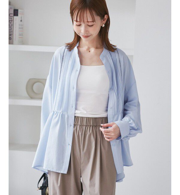 Rope&rsquo;Picnic「【UVケア・防シワ】羽織れるピンタックデザインペプラムシャツ」|シャツ・ブラウス|
