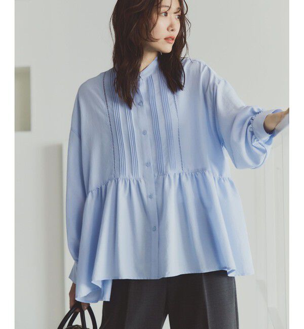 Rope&rsquo;Picnic「【UVケア・防シワ】羽織れるピンタックデザインペプラムシャツ」|シャツ・ブラウス|