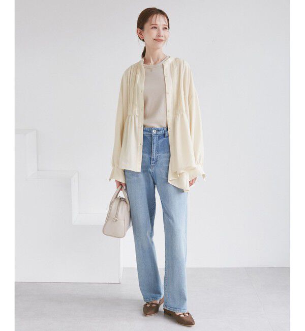 Rope&rsquo;Picnic「【UVケア・防シワ】羽織れるピンタックデザインペプラムシャツ」|シャツ・ブラウス|