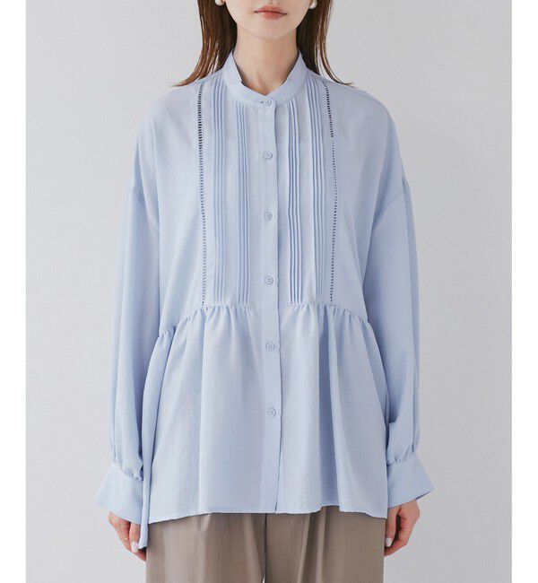 Rope&rsquo;Picnic「【UVケア・防シワ】羽織れるピンタックデザインペプラムシャツ」|シャツ・ブラウス|