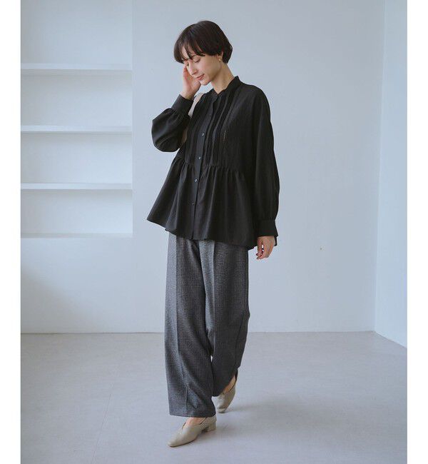Rope&rsquo;Picnic「【UVケア・防シワ】羽織れるピンタックデザインペプラムシャツ」|シャツ・ブラウス|
