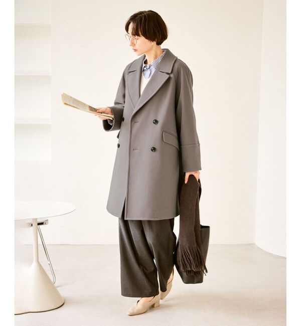 Rope&rsquo;Picnic「ジャージメルトン無地＆チェックオーバーPコート/一部WEB限定カラー・リンクコーデ」|ピーコート|