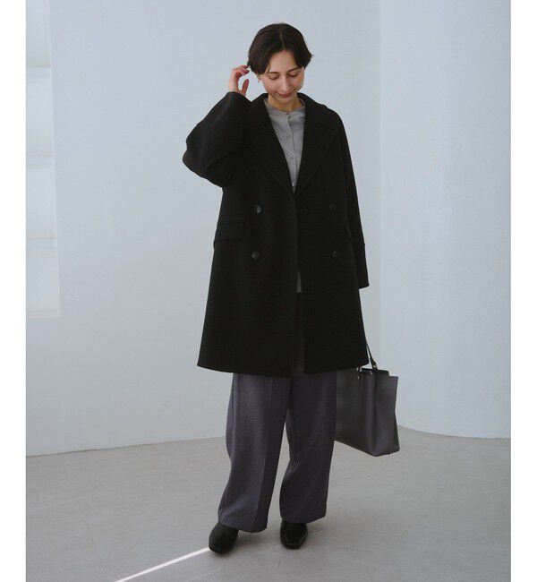 Rope&rsquo;Picnic「ジャージメルトン無地＆チェックオーバーPコート/一部WEB限定カラー・リンクコーデ」|ピーコート|