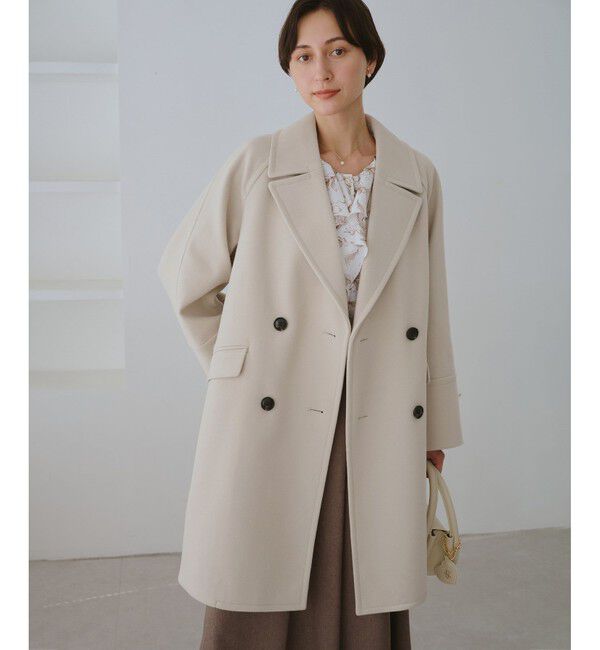 Rope&rsquo;Picnic「ジャージメルトン無地＆チェックオーバーPコート/一部WEB限定カラー・リンクコーデ」|ピーコート|ベージュ(27)