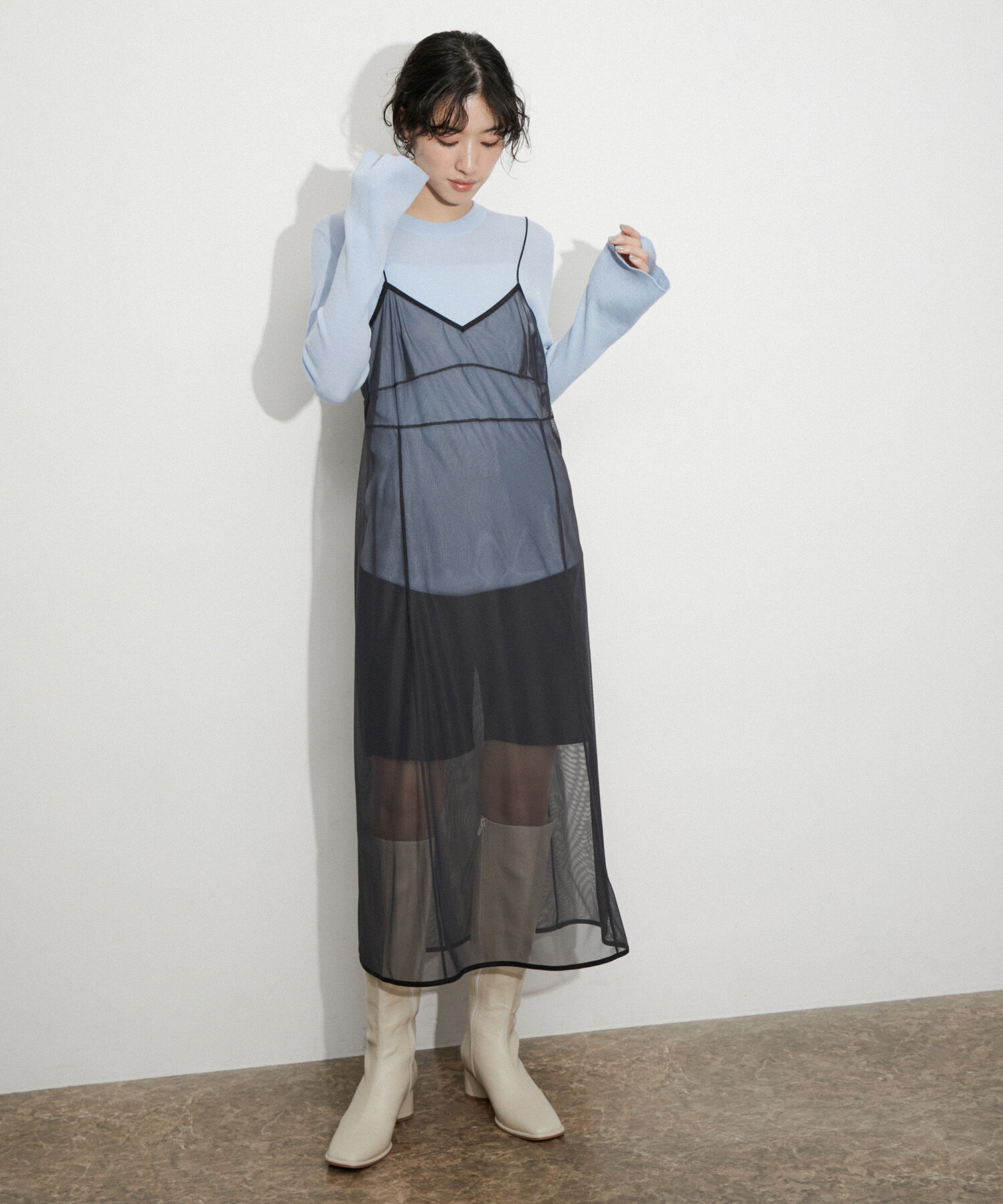 ADAM ET ROPE'「シアーキャミワンピース」|ワンピース|