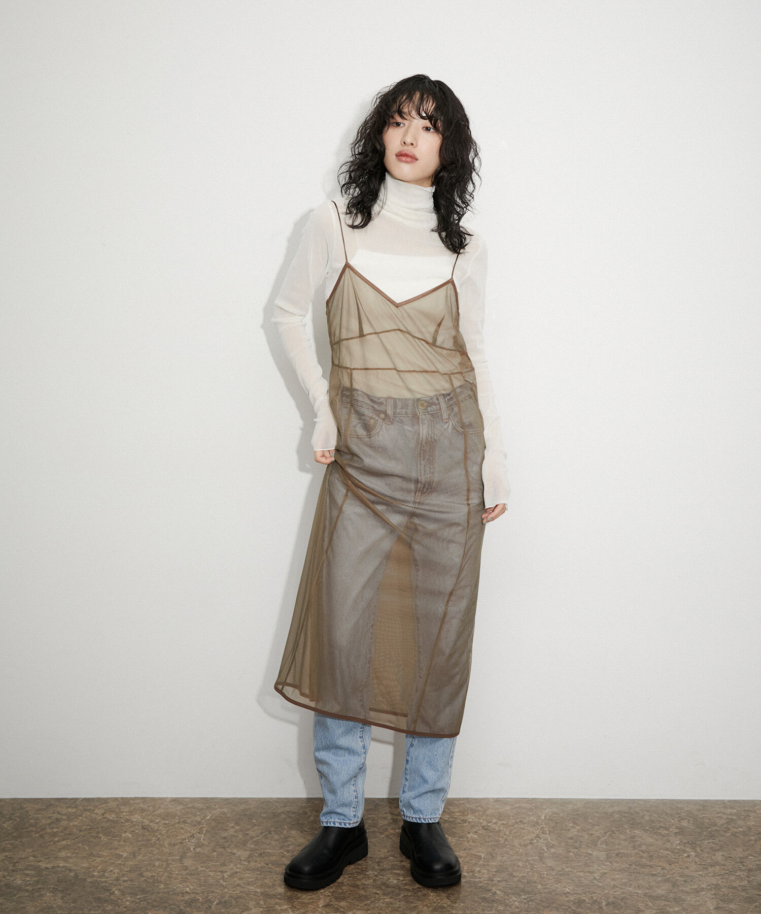 ADAM ET ROPE'「シアーキャミワンピース」|ワンピース|ブラウン(22)