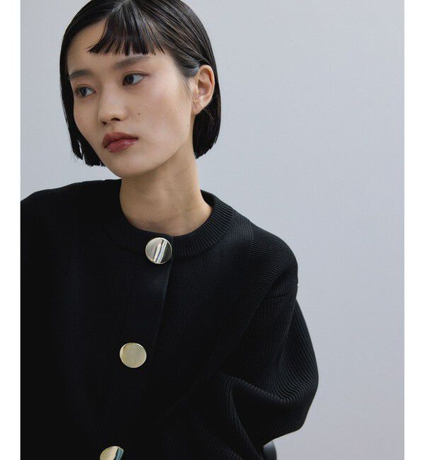 ADAM ET ROPE'「【WEB限定】・【サステナブル】セレクトネックウェーブボタンカーディガン」|カーディガン|ブラック(01)