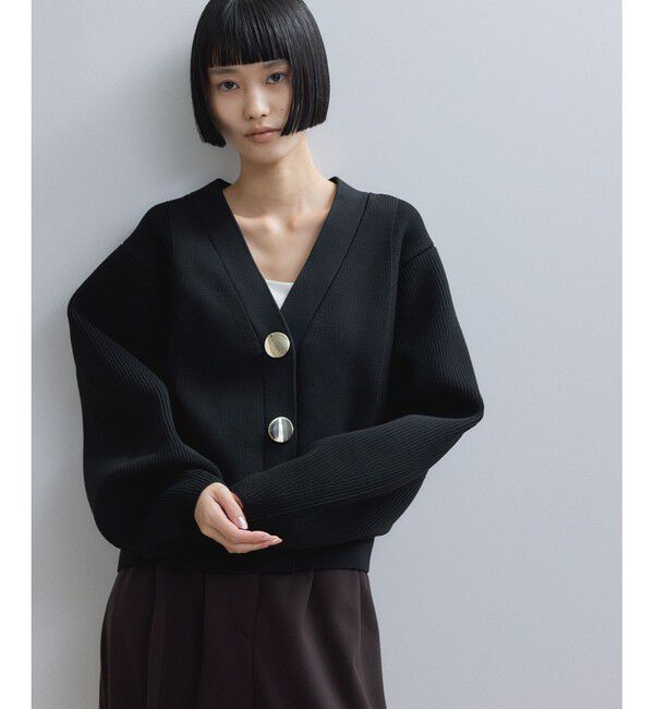 ADAM ET ROPE'「【WEB限定】・【サステナブル】セレクトネックウェーブボタンカーディガン」|カーディガン|