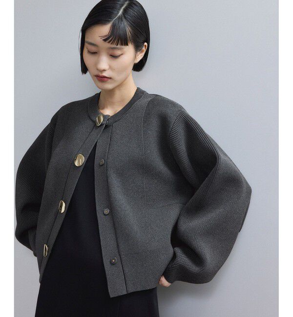 ADAM ET ROPE'「【WEB限定】・【サステナブル】セレクトネックウェーブボタンカーディガン」|カーディガン|