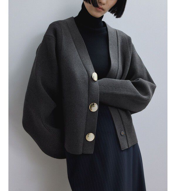 ADAM ET ROPE'「【WEB限定】・【サステナブル】セレクトネックウェーブボタンカーディガン」|カーディガン|