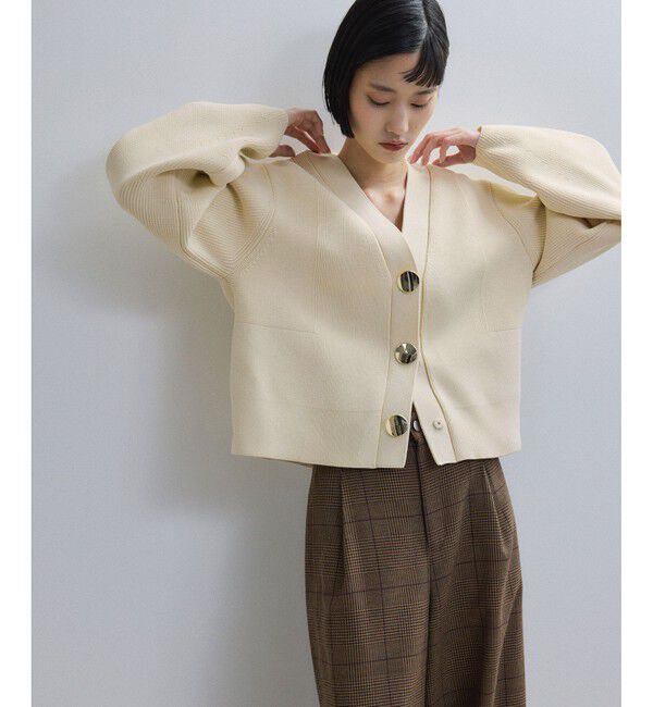 ADAM ET ROPE'「【WEB限定】・【サステナブル】セレクトネックウェーブボタンカーディガン」|カーディガン|