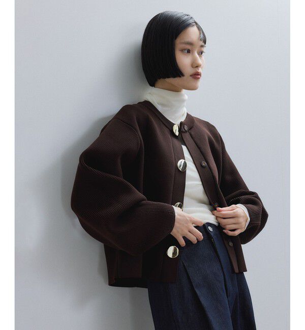 ADAM ET ROPE'「【WEB限定】・【サステナブル】セレクトネックウェーブボタンカーディガン」|カーディガン|ブラウン(20)