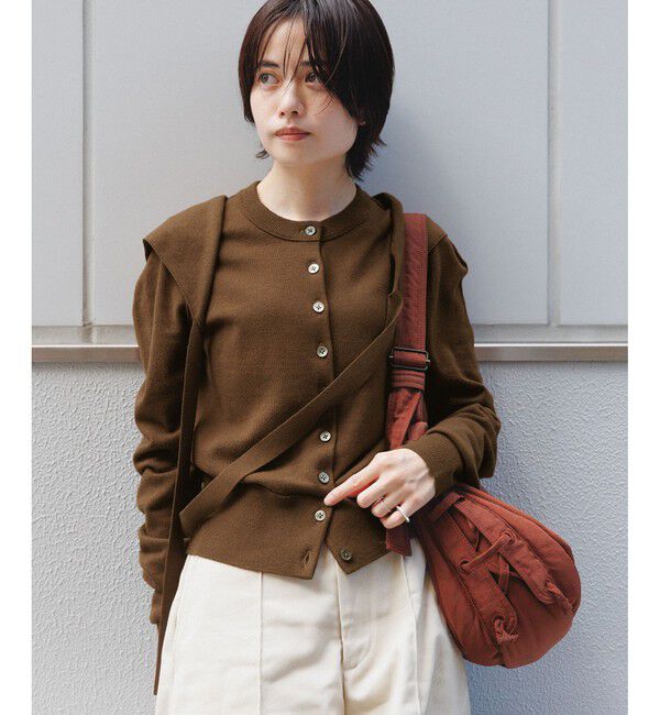 ADAM ET ROPE'「梳毛クルーネックカーディガンストールセット」|カーディガン|