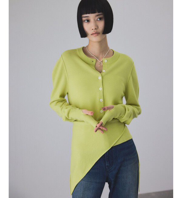 ADAM ET ROPE'「梳毛クルーネックカーディガンストールセット」|カーディガン|イエロー(80)