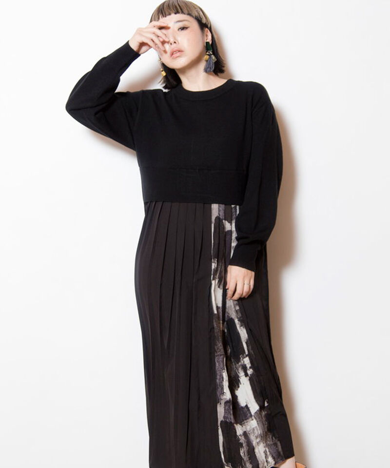  「2WAYバックプリーツニットカーディガン」|ワンピース|BLACK