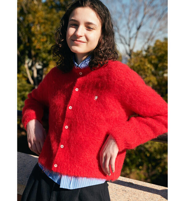 GYMPHLEX「Gymphlex | シャギーニット ショートカーディガン WOMEN」|ニット・セーター|RED
