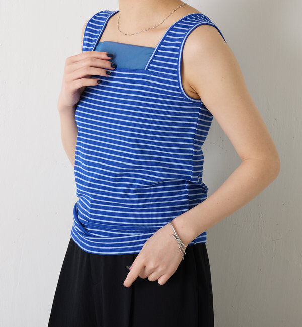  「 シアー切り替えスクエアタンクトップ」|Tシャツ・カットソー|