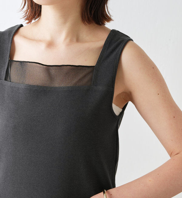  「 シアー切り替えスクエアタンクトップ」|Tシャツ・カットソー|