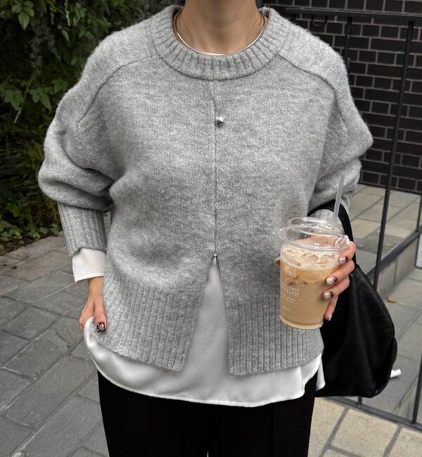  「ヤクライクショートニット」|ニット・セーター|ライトグレー