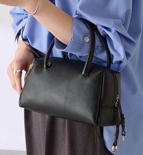  「【500mlペットボトル収納可/牛革】レザーチャームボストンバッグ/スエード」|ボストンバッグ|