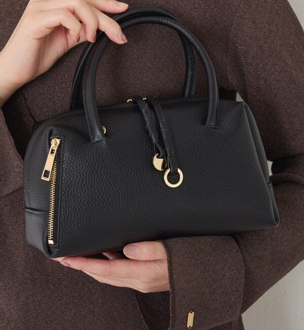  「【500mlペットボトル収納可/牛革】レザーチャームボストンバッグ/スエード」|ボストンバッグ|