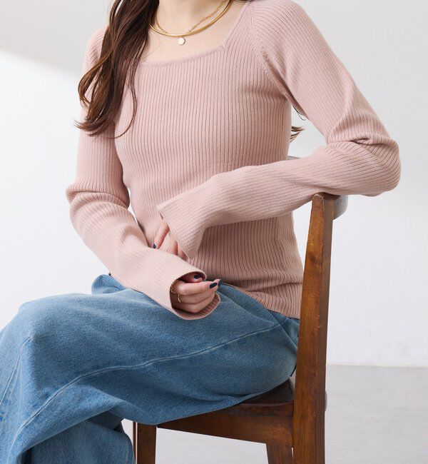  「深スクエアリブニット」|ニット・セーター|ピンク