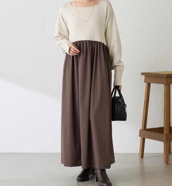  「ニットドッキングフレアワンピース」|ワンピース|