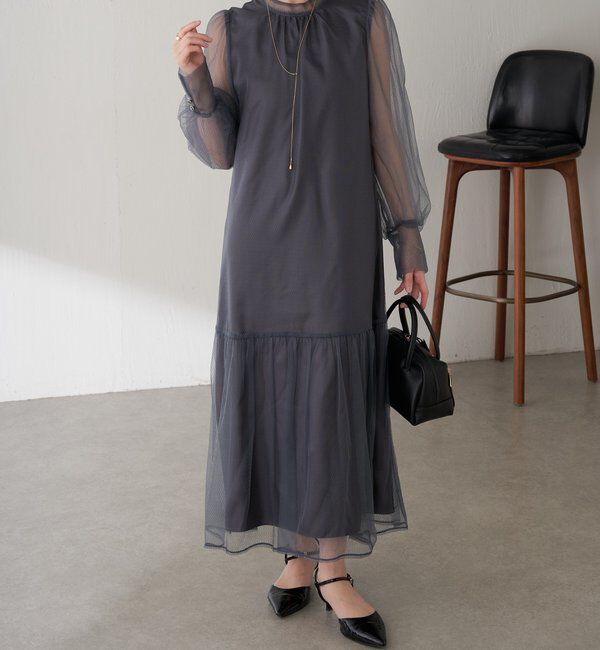  「【オケージョン】柄チュールワンピース」|ワンピース|