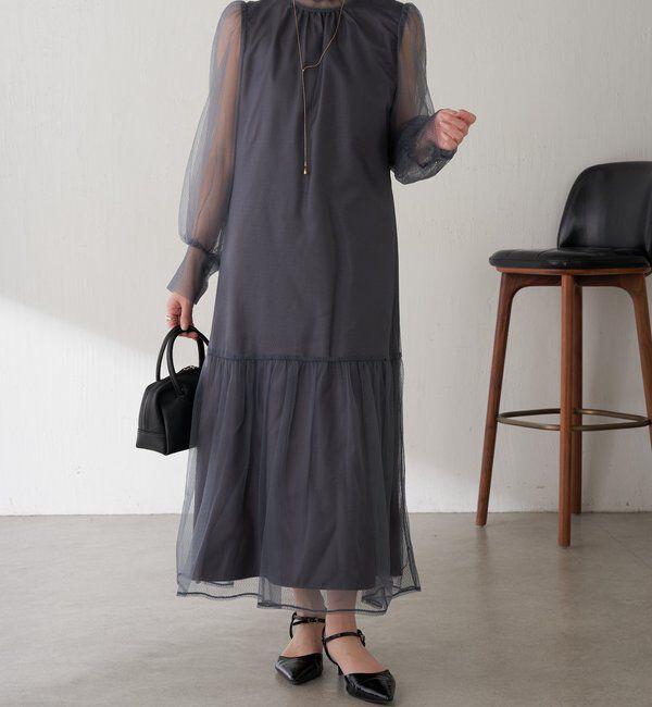  「【オケージョン】柄チュールワンピース」|ワンピース|