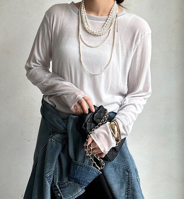  「【柔らかい着心地】袖シアーリブTEE」|Tシャツ・カットソー|