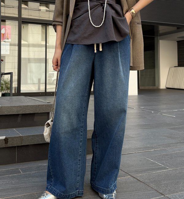  「【新色追加】デニムワイドイージーパンツ」|デニム|インディゴブルー