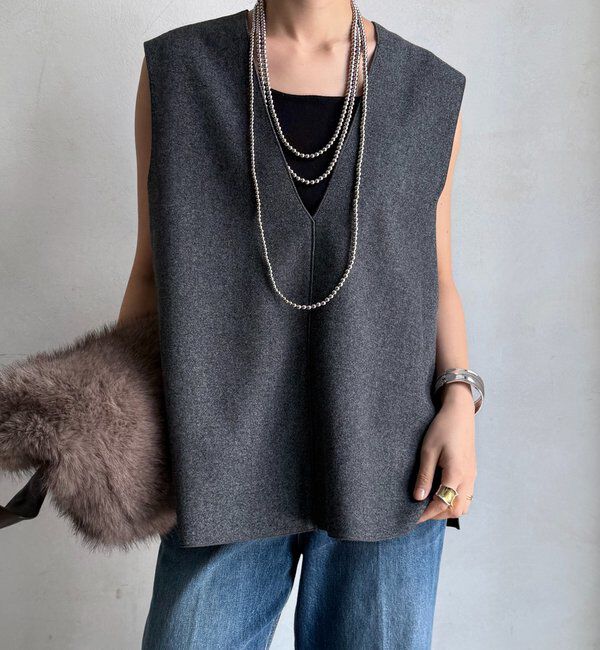  「ダブルフェイスジャージージレ」|ベスト・ジレ|チャコールグレー