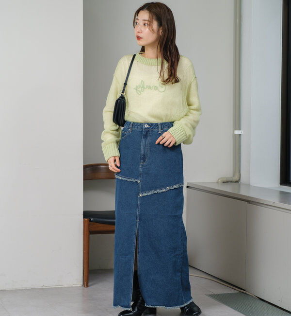  「【2サイズ展開】デニムロングスリットスカート」|スカート|