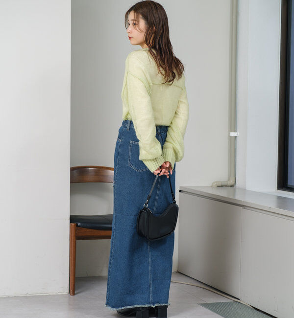  「【2サイズ展開】デニムロングスリットスカート」|スカート|