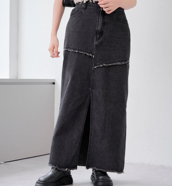  「【2サイズ展開】デニムロングスリットスカート」|スカート|
