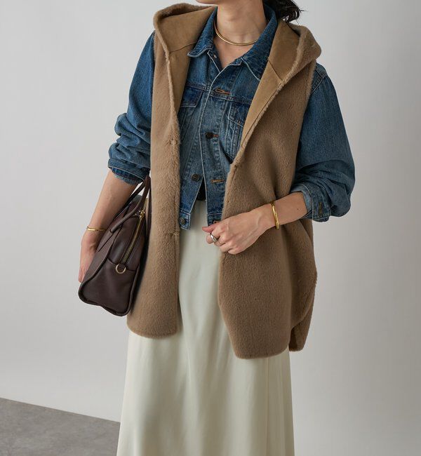  「【シーズンムード高まる】エコファーフードジレ」|ベスト・ジレ|