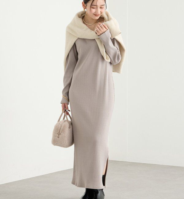  「【全骨格細見え】NEW2WAYロングリブワンピース」|ワンピース|グレージュ