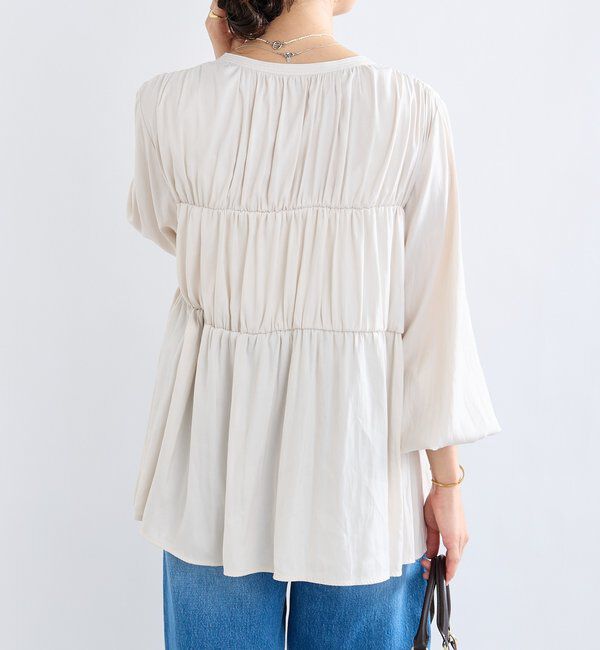  「【2WAY仕様】ギャザーストリングツイルブラウス」|シャツ・ブラウス|