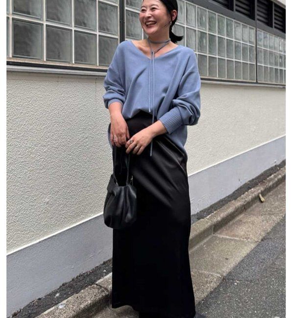  「【CHIKAコラボ】【着やせ&times;時短おしゃれ】タイ付き総針Vネックニット」|ニット・セーター|