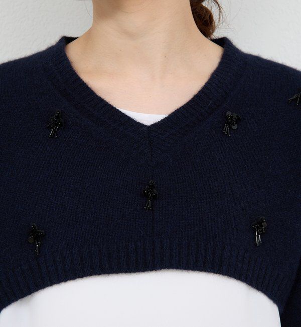 「【25th記念アイテム】ビジューショートVニット」|ニット・セーター|