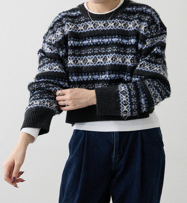  「【再値下げ】フェアアイルクロップドニット」|ニット・セーター|ネイビー