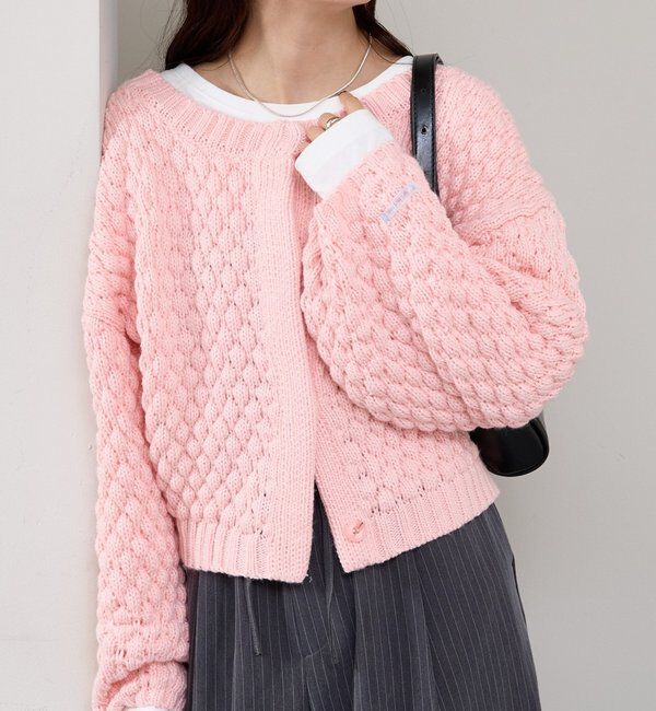  「ポコポコニットカーディガン」|カーディガン|ピンク