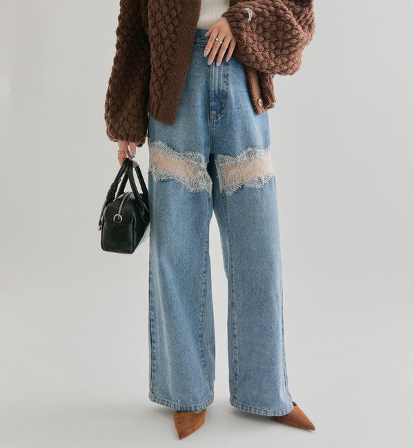  「レース切替デニム」|デニム|